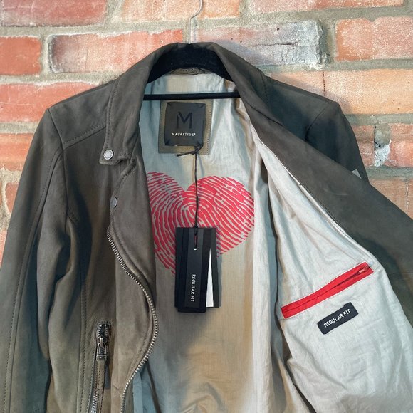 Mauritius Medium Olive Green Studded Leather Jacket - Picture 5 of 6